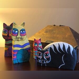 Vintage Primitive Folk Art Hand Painted Cats